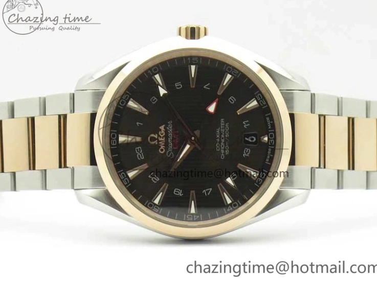 0511 Aqua Terra 150M GMT SS RG VSF 1:1 Best Edition Brown Textured Dial on SS RG Bracelet A8605 Super Clone Original 8058